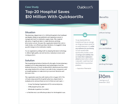 Top-20 Hospital Saves $10 Million With QuicksortRx
